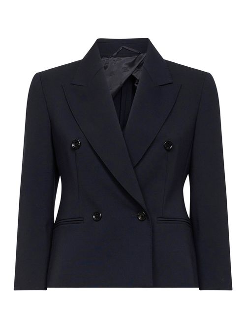 Double-Breasted Cropped Wool Blazer — Navy
