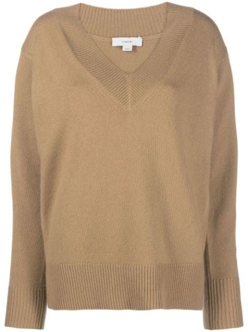 V-neck draped-sleeve jumper