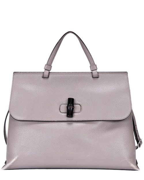 Grey Calfskin Grained Leather Bamboo Daily Top Handle (Authentic Pre-  Loved)
