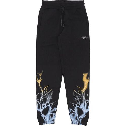 Lightweight Men's Tracksuit Pants Bicolor Lightning Print Pants Black