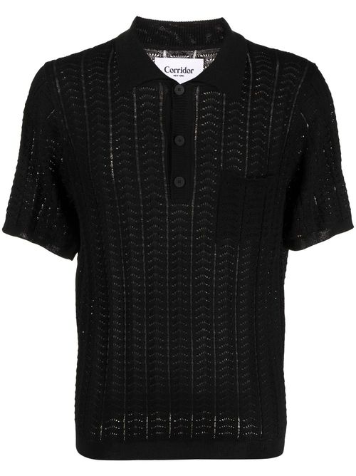 Openwork-knit polo shirt - Black