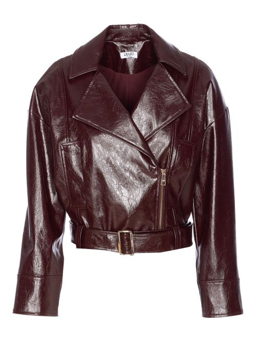 Belted faux-leather jacket - Brown