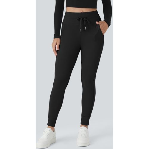Halara SoftlyZero™ Plush High Waisted Drawstring Pocket Plain Full Length Joggers - Black - XLta