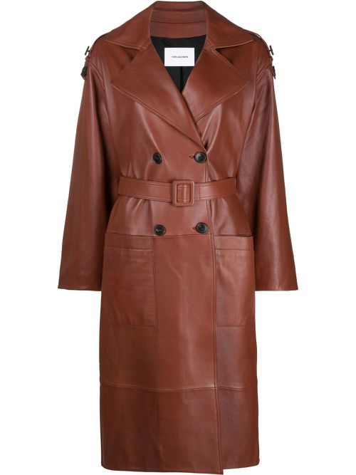 Oversized lambskin trench coat - Brown
