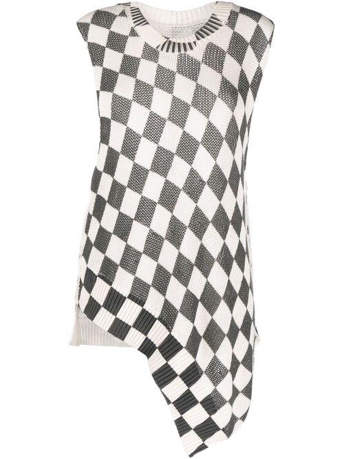 Checkerboard-print knitted top - White