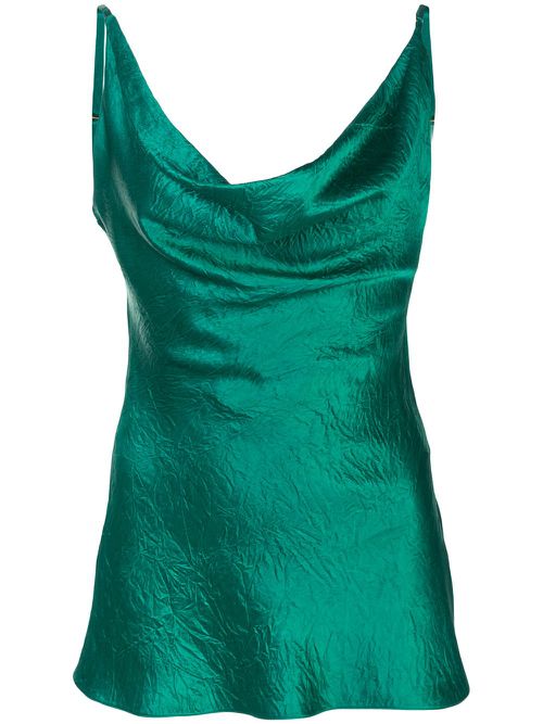 Amira crinkled-satin cami top - Green