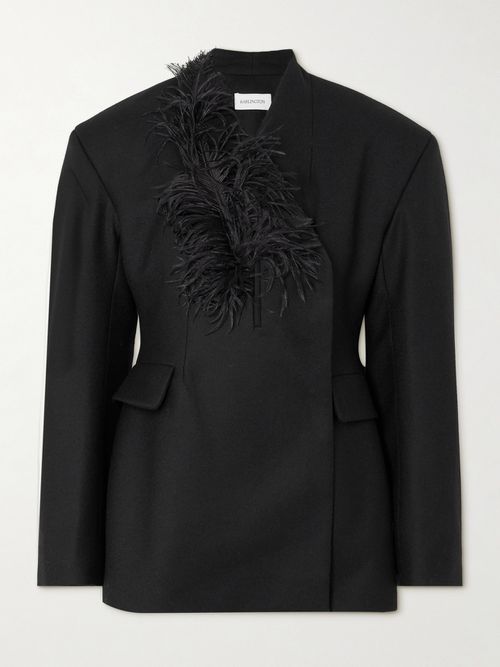 Ram Feather-trimmed Wool-twill Blazer - Black