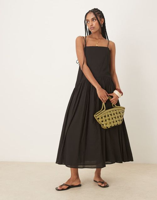 ASOS DESIGN dropped waist maxi dress in black