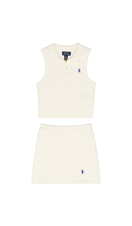 Polo Ralph Lauren Sleeveless Cotton Cable Knit Sweater With Skirt in White. - 4 also