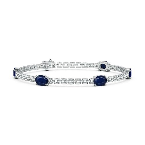 Angara 4.25 Carats Five Stone Oval Sapphire Station Link Bracelet in 14K White Gold