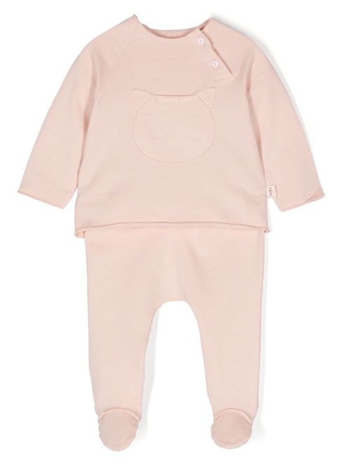 Cat-embroidered cotton trousers set - Pink
