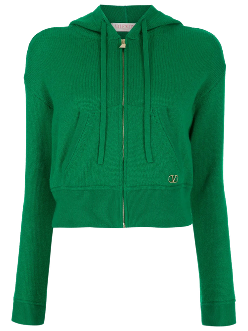 Logo-Plaque Cashmere Hoodie — Green