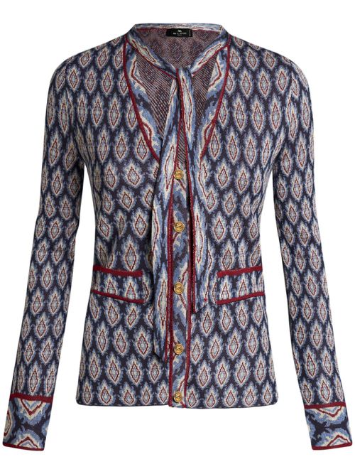 Bow-detail jacquard cardigan - Blue