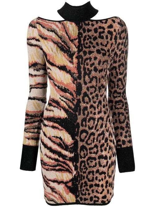 Animal-print knitted midi dress - Neutrals