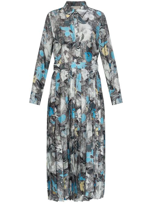 Printed pleated midi dress - Blue