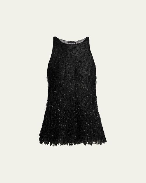 Sleeveless Beaded Fringe Knit Top