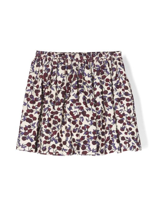 Cherry-print corduroy pleated skirt - Neutrals