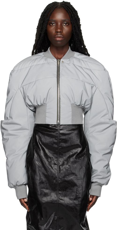 Gray Girder Cropped Down Bomber Jacket
