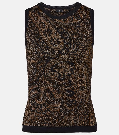 Paisley wool-blend lamé tank top