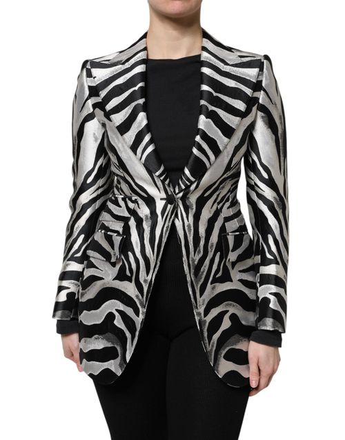 Zebra-Striped Silk-Blend Blazer — Black