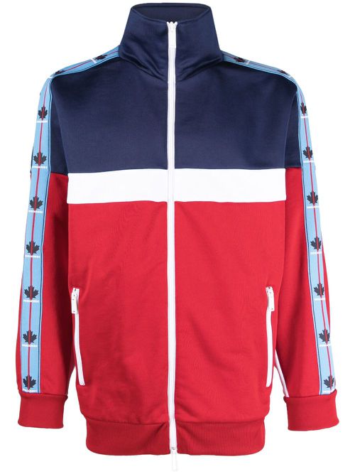 Logo-tape detail zip-up cardigan - Blue