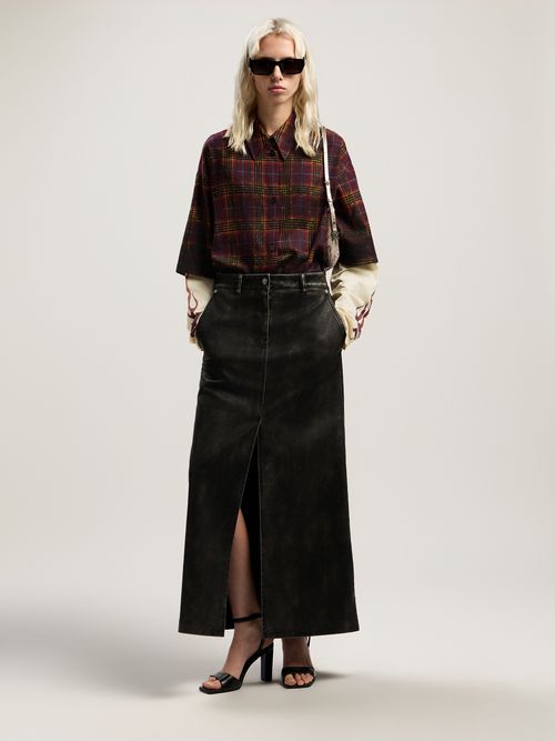 Curved Logo Coated Long Skirt Woman  Dark Grey