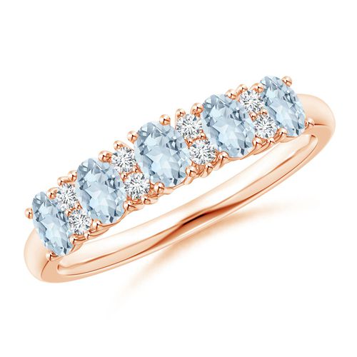 Angara 0.75 Carat Five Stone Aquamarine and Diamond Wedding Ring in 18K Rose Gold