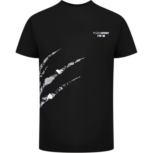 Plein Sport Mens Short Sleeve Round Neck Scratch Logo T-shirt in Dark Grey