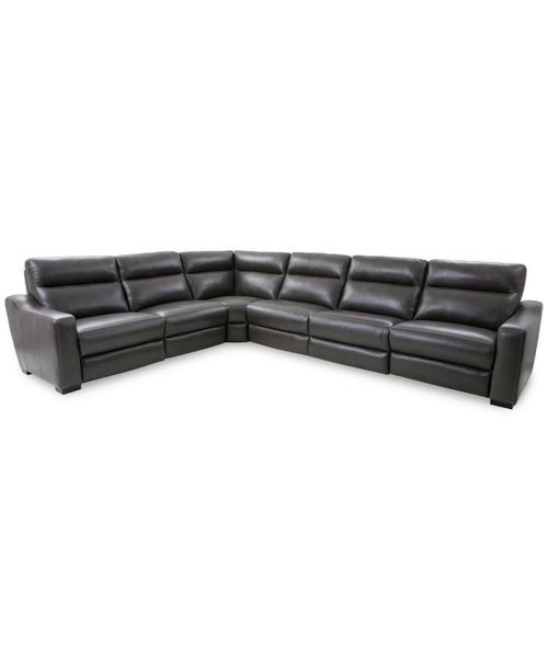 Gabrine 6-Pc. Leather Sectional with 3 Power Headrests, Created for Charcoal
