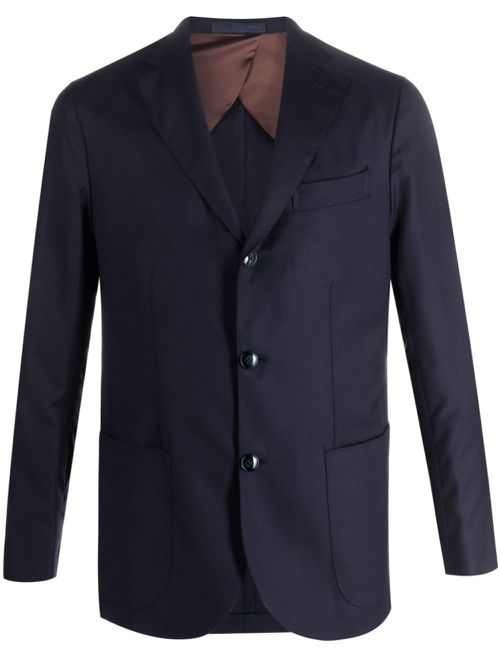 Notched-lapel virgin wool blazer - Blue