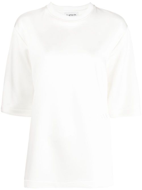 Embroidered-logo satin T-shirt - White