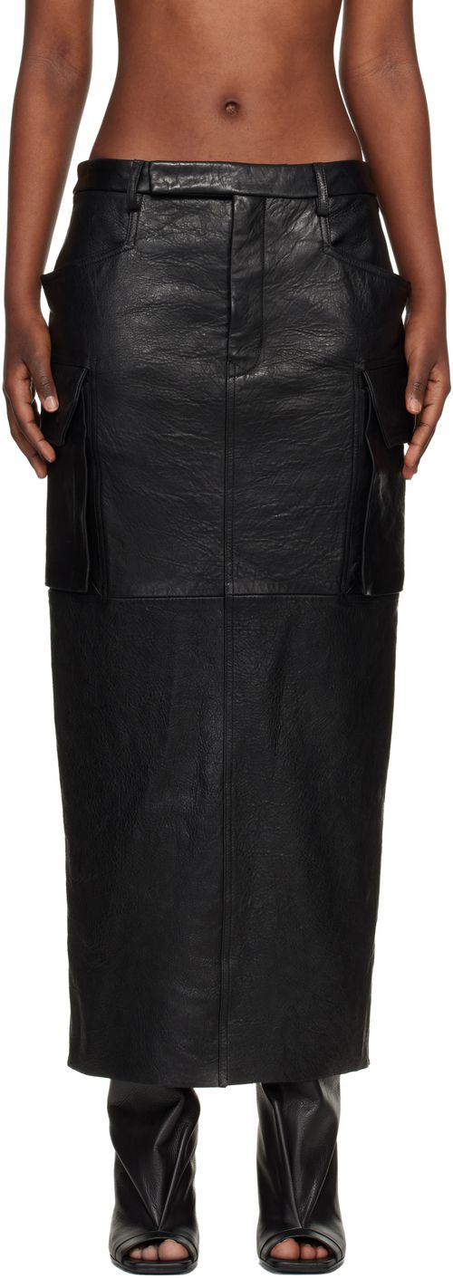 Black Temple Firbanks Leather Midi Skirt