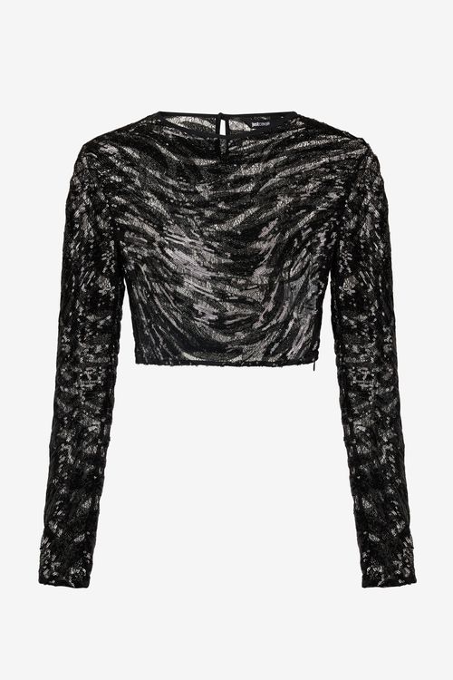 Crop Top With Rhinestone-detailed Zebra Design