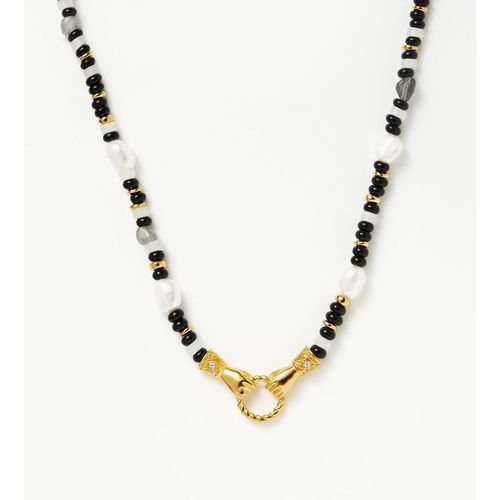 Harris Reed In Good Hands Beaded Gemstone Necklace | Gold Plated/Black Chalcedony & Pear