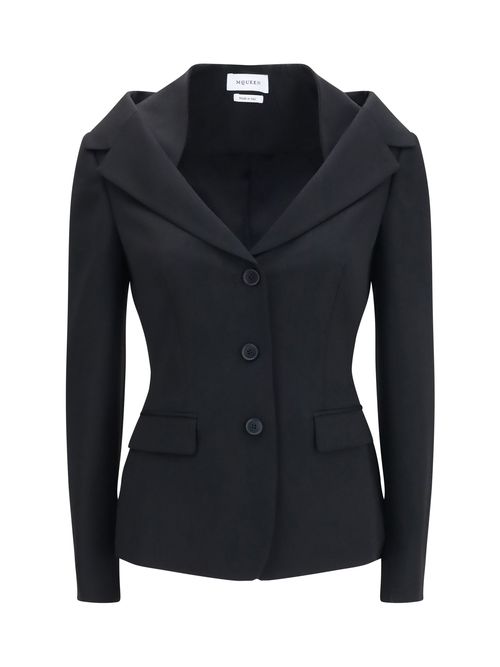 Structured Off-Shoulder Merino Wool Blazer — Black