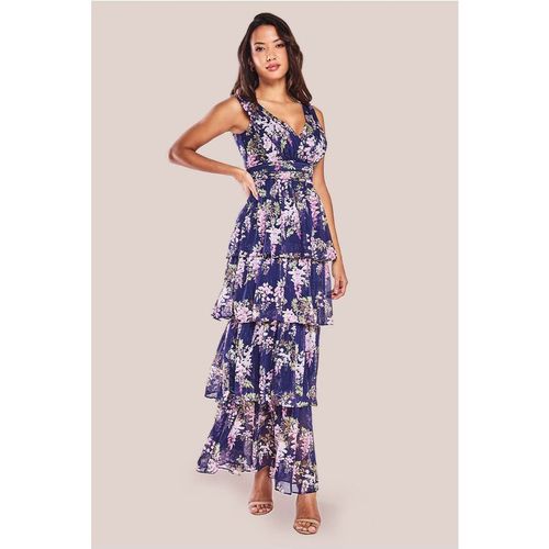 Goddiva Multilayered Chiffon Maxi Dress - Navy Flora