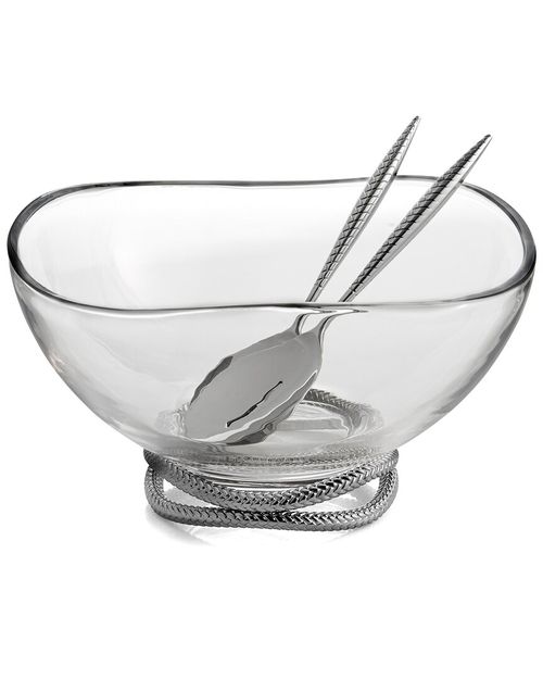 Braid Glass Salad Bowl With Servers