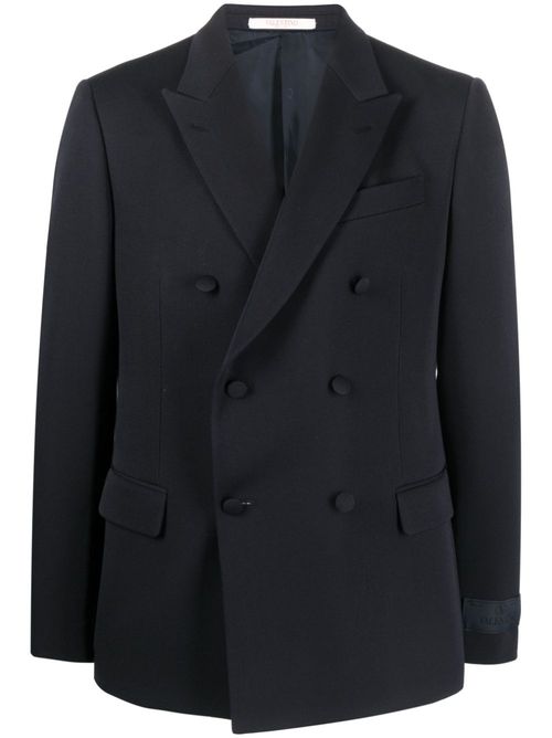 Wool double-breasted blazer - Blue