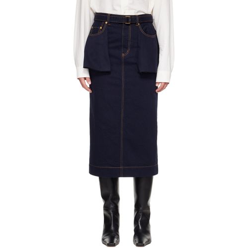 Navy Denim Midi Skirt