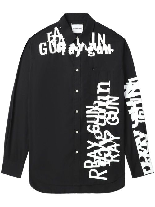 Graphic letter-print two-tone shirt - Black