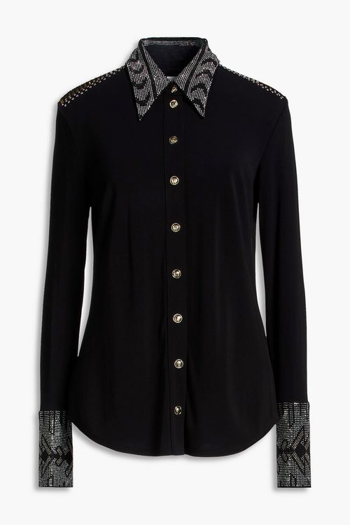 Embellished stretch-crepe shirt - Black - XXS