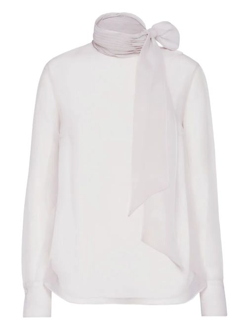 Silk Pussybow Blouse — Beige