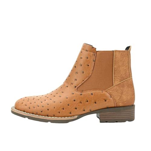 Santimon Men's Chelsea Boots Ostrich & Crocodile Texture Slip-On Dress Boots Non-Slip Ankle Boots for Work & Casual Camel O