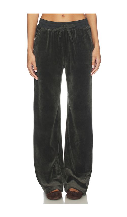 Bobi Rib Mix Wide Leg Pant in Dark Green. - L also in M, S