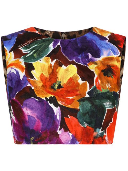 Floral-print cropped top - Purple