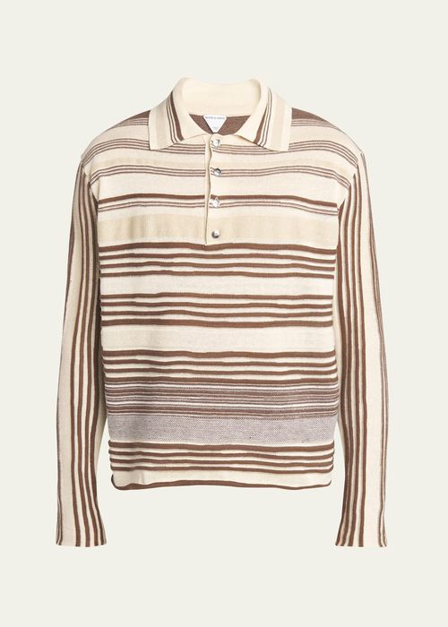 Men's Striped Linen-Blend Polo Shirt
