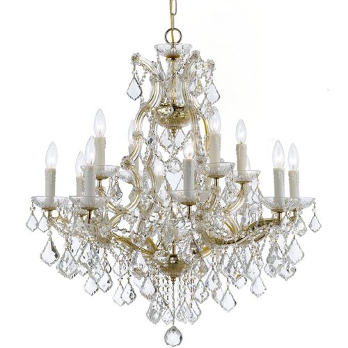 Maria Theresa 13-Light 29" Traditional Chandelier in Gold with Clear Italian Crysta