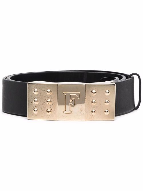 1990s logo engraved buckled leather belt - Black