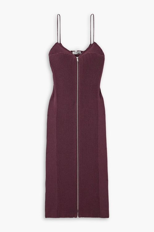 Ribbed cotton midi dress - Burgundy - FR 40