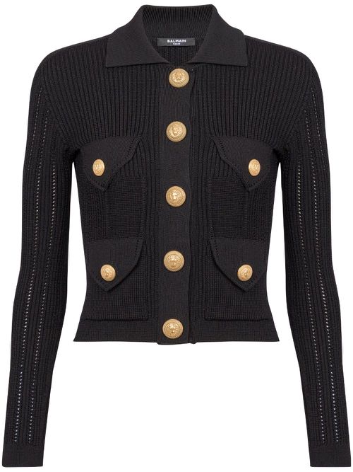 Buttoned ribbed cardigan - Black